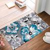 Teal Gray Flower Bath Mat Floral Texture Floor Rug Non Slip Absorbent Carpet for Bathroom Kitchen 16x24 Inch