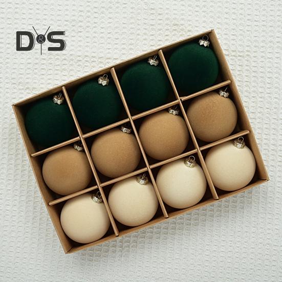 12Pcs Christmas Balls Decorations Xmas Tree Flocked Ball Ornaments Plastic Hanging Ball Decor for Home Bar Restaurant