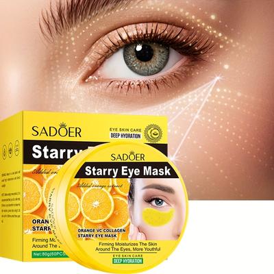 60 stuks/doos Oranje VC Collageen Sterren Oogmasker, Verstevigen, Voeden en Gladmaken Vermindert Fijne Lijnen Rond De Ogen, Verwijdert Donkere Kringen Verstevigend Oogmasker