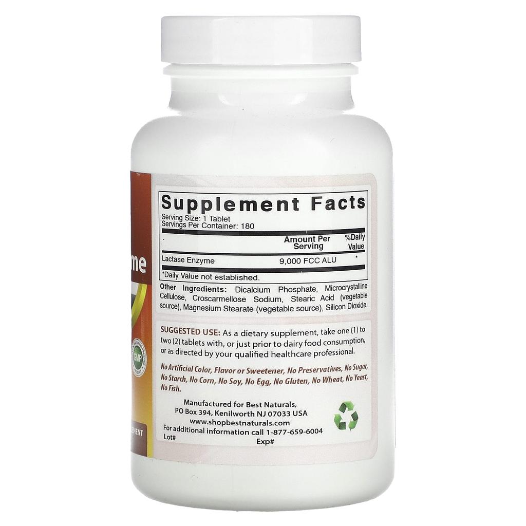 Natürliches Laktase-Enzym, 9.000 Fcc Alu, 180 Tabletten