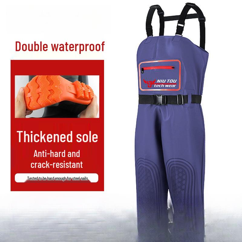 Camouflage Waterproof Wading Pants with Integrated Boots for Fishing