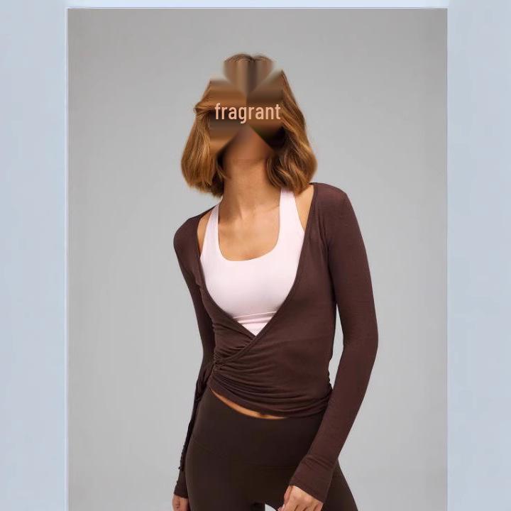 

2025 Spring Women s Fashion Trend Long Sleeve Knit Sport Top Medium світло-коричневого кольору