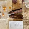 Japanese Single Shoes Women's 2025 Spring and Autumn One-word with Mary Jane Shoes, Light Mouth Bow Doudou Shoes, Coffee-colored Small Leather Shoes
