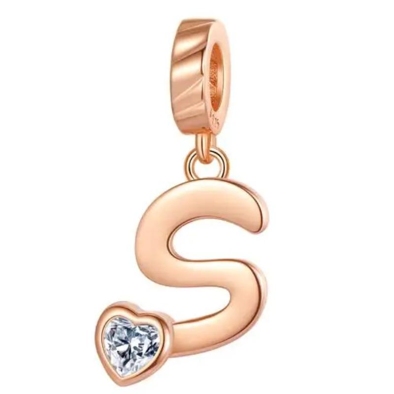 Kupfer 26 Buchstaben A-Z Alphabet Anhänger Charme Roségold Passend für Original Pan Armband Zubehör DIY Schmuck Für Frauen