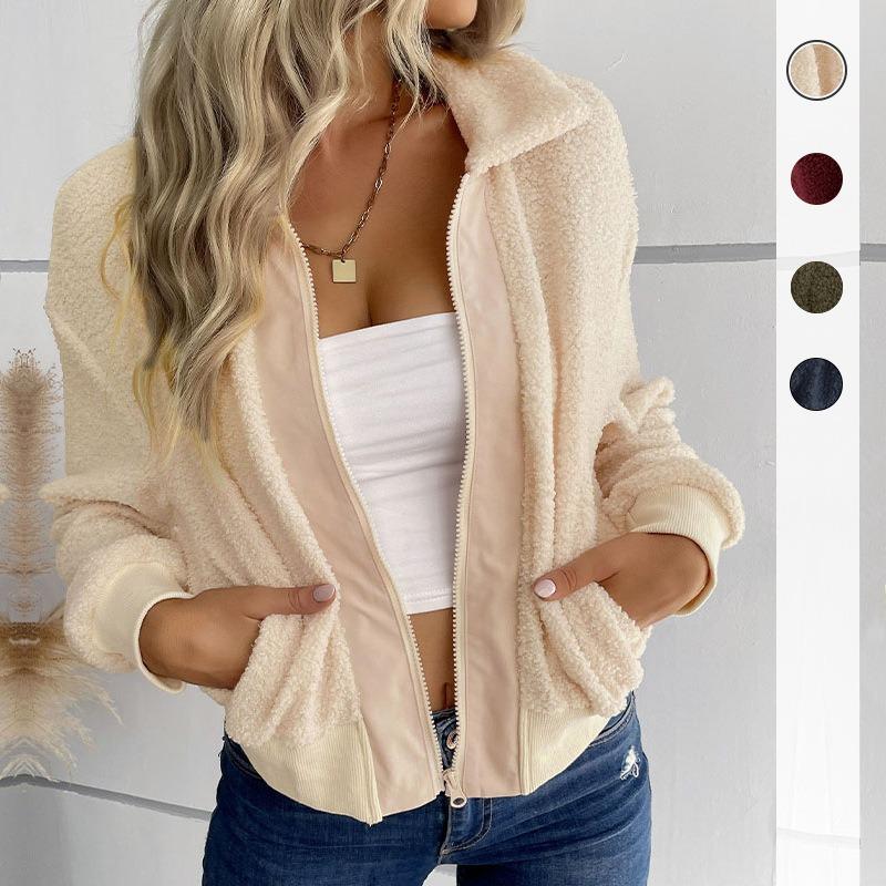 

Разноцветная женская однотонная куртка из овечьей шерсти с длинными рукавами и лацканами S абрикосовый