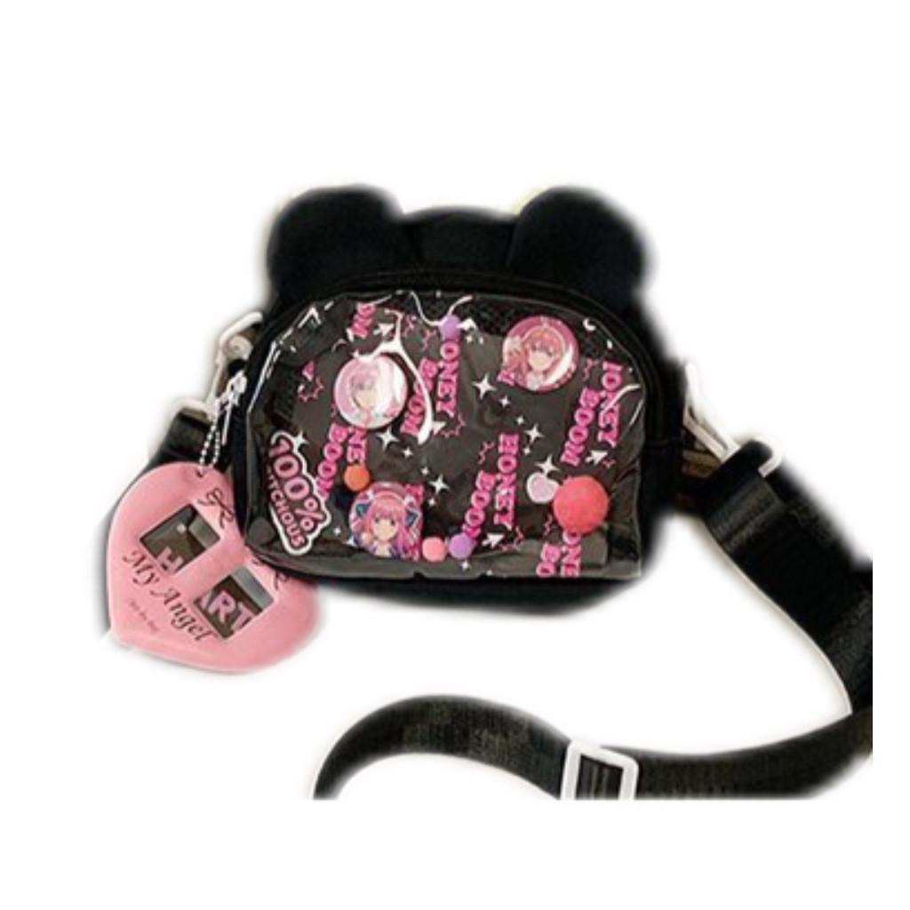 Итабэг с ушками медведя Аниме-рюкзак с застежкой-молнией Для повседневного использования чёрный