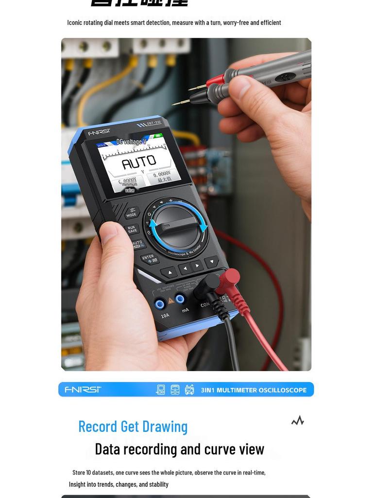 FNIRSI DST210/201 3-in-1 Multimeter: 10M Bandwidth, Oscilloscope, Signal Generator.