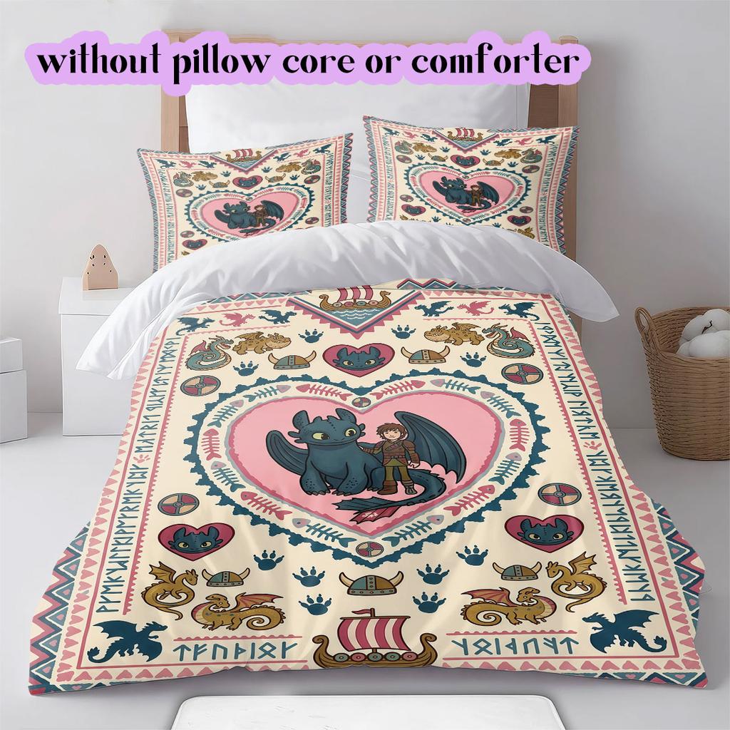 Train Dragon Anime World Duvet Cover,3 Piece Printed Cartoon Set,Cool Trendy Bedroom Comforter Cover Bedding Set_LIAN