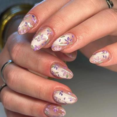 Cat'S Eye Wearing Nail Removable Nail Patch Nail Patch Almond Nail Flower Nail Patch 30 Pieces