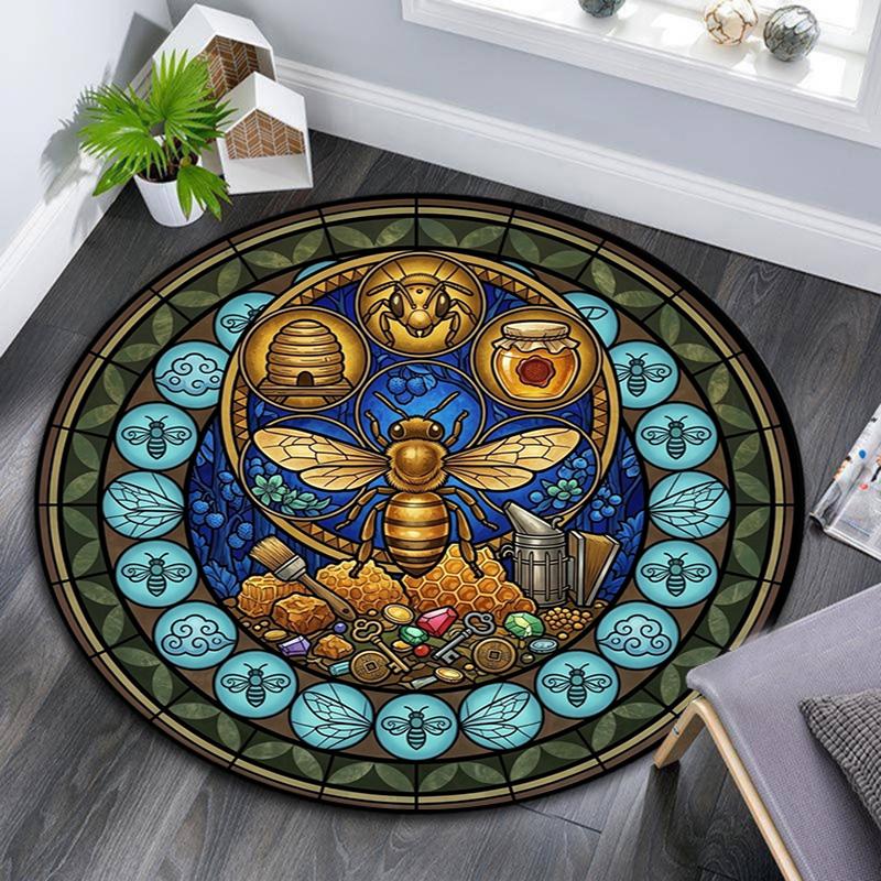 Bee Honey Glass Round Area Rug Under Office Chairs Bedroom Living Room Home Decor