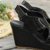 Fashion Black Patent Leather Wedges Sandals Women Peep Toe Chunky Platform Sandals Woman 2025 Summer Thick Bottom Beach Sandalias Mujer