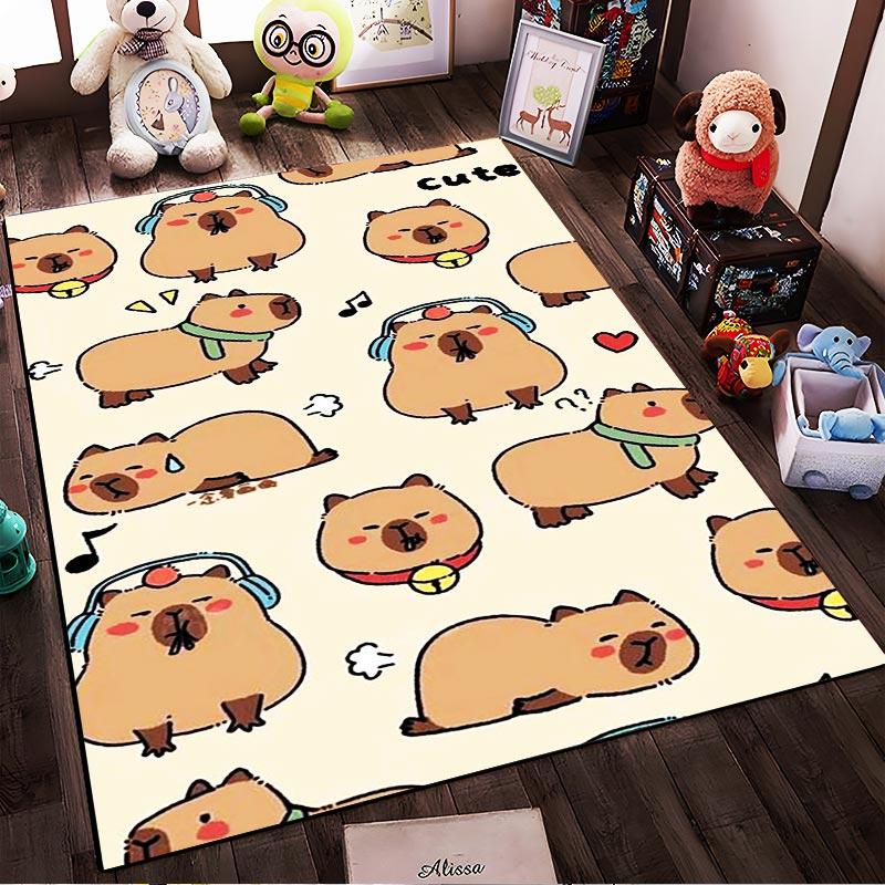 Cute Capybara Cartoon Pattern Carpet for Living Room Decoration Rug Suitable for Use As an Anti-slip for Living Room Bedroom Sofas