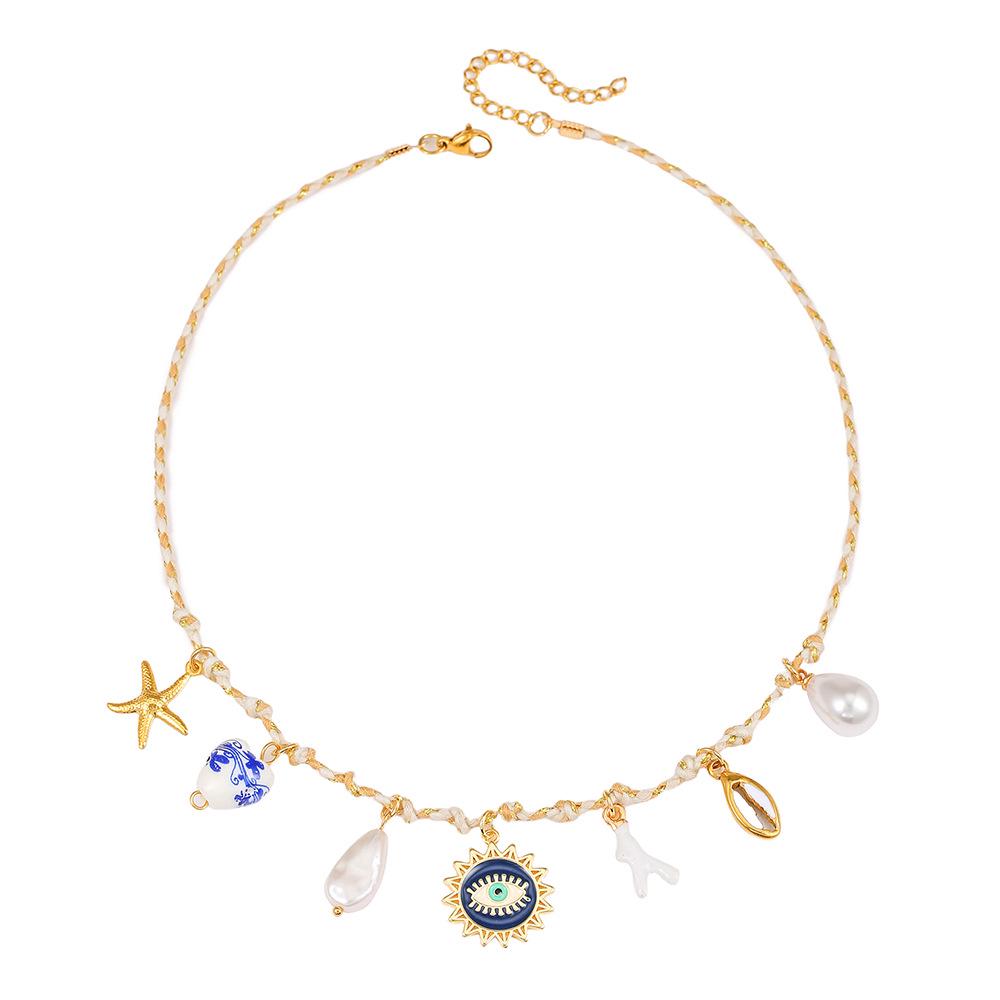 Summer Starfish & Pearl Heart Sea Turtle Pendant Necklace - Dopamine Stainless Steel Clavicle Chain