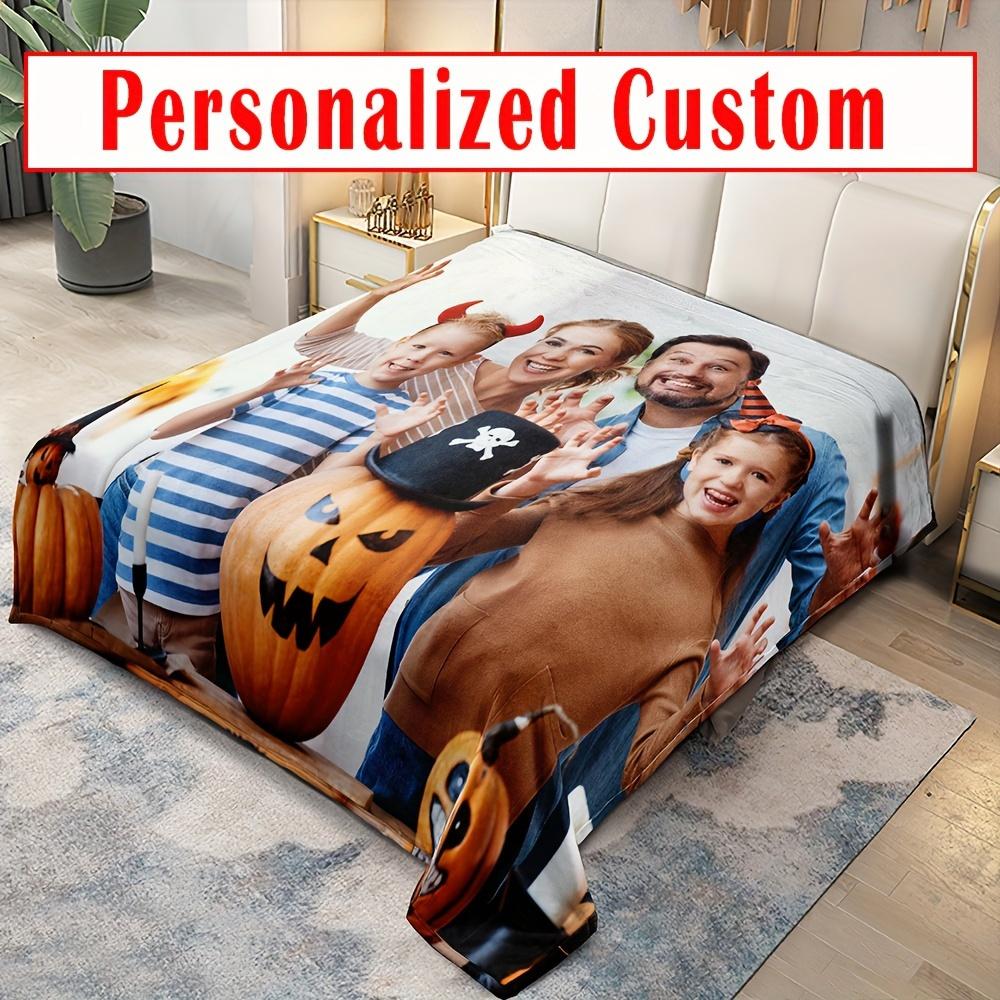 1pc Customizable Flannel Bed Blanket - Personalized Po Print, All-Season Microfiber Blanket, Machine Washable, Digital Print