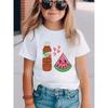 European Sizes Girls' Cartoon Watermelon & Juice Box Graphic T-Shirt - Playful Summer Short Sleeve Tee with Playful Hearts, Breathable Round Neck Top