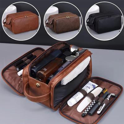 Large Capacity Travel Toiletry Bag Three-opening PU Cosmetic Organizer Multifunctional Waterproof Makeup Bag Business Trip
