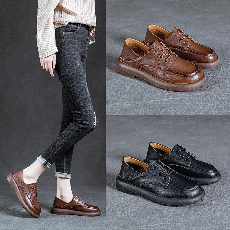 Spring 2025 new handmade retro original single shoes women's leather flat bottom round head comfortable casual versatile leather shoes