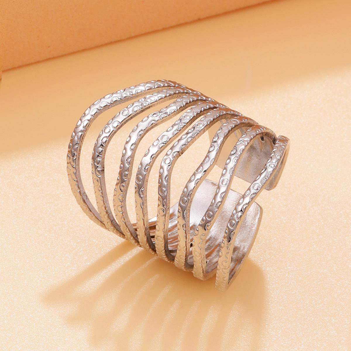 18K Gold Plated Irregular Multi-layer Stainless Steel Ring for Women