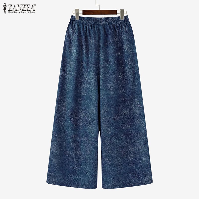 ZANZEA Dámské ležérní kalhoty s elastickým pasem, volné, s květinovým potiskem