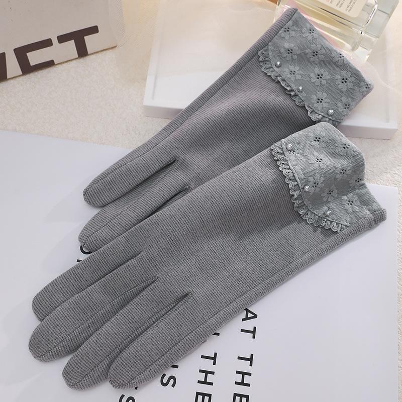 Warm Gloves Single Layer Women's Elegant Lace Houndstooth Outdoor Riding Cold Proof and Wind Proof Touch Screen Autumn and Winter Gloves