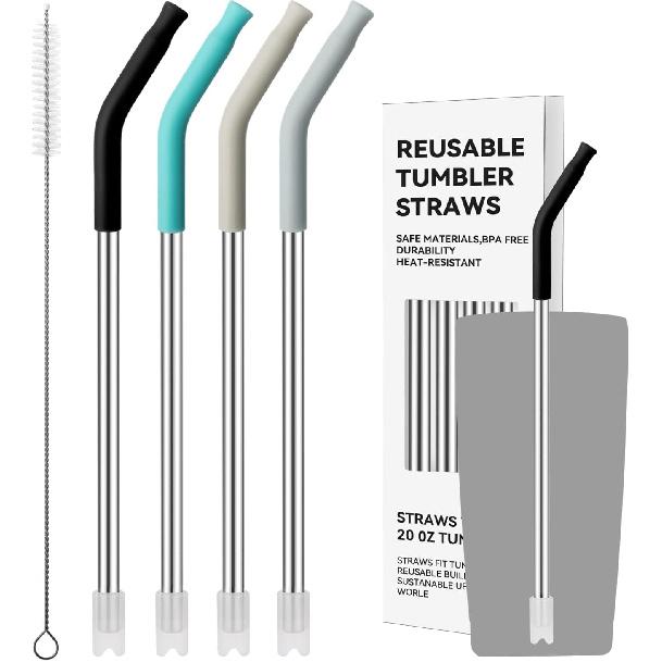 Stainless Steel Straws with Silicone Tips,Reble Metal Straws for 20 oz Tumblers & 16 oz Glass Cups,8.26" Long 0.31" Wide Drinking Straw,BPA-Free &