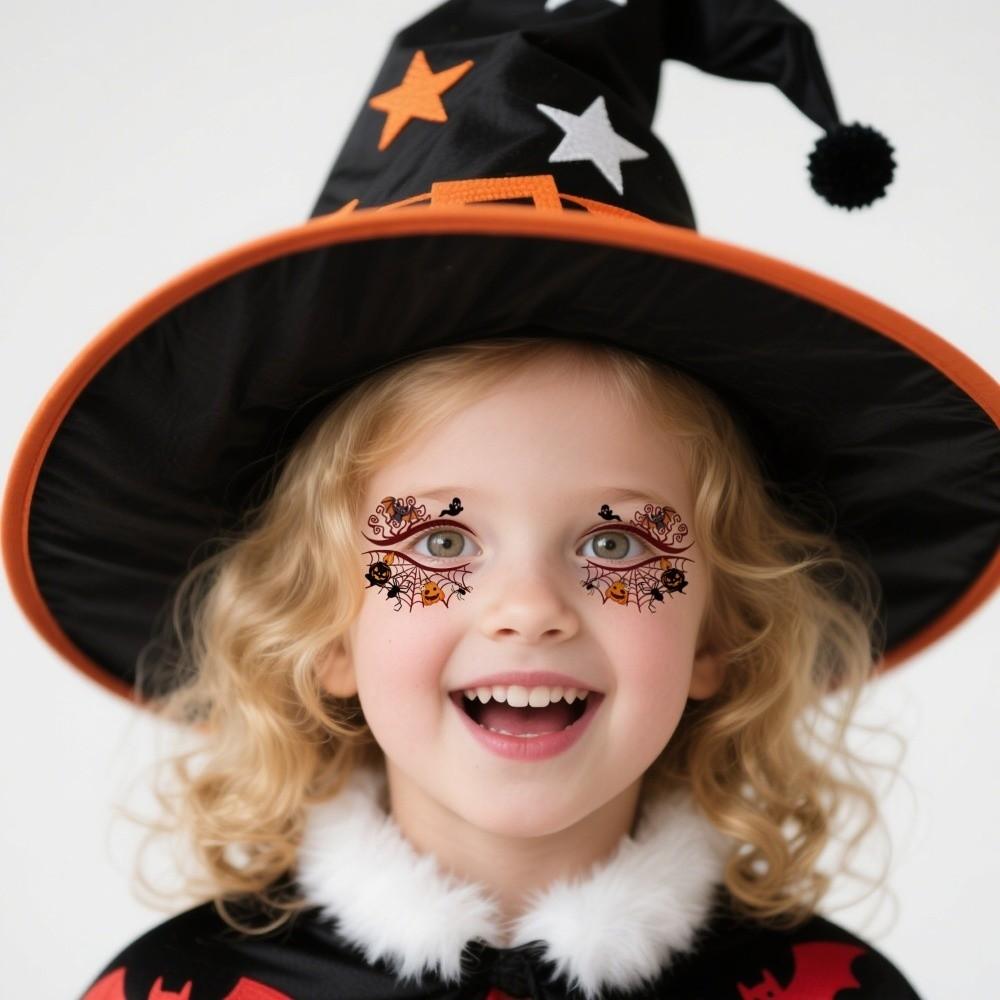 Cartoon Halloween Face Tattoo Pumpkin Ghost Skull Halloween Bat Face Stickers Men Women