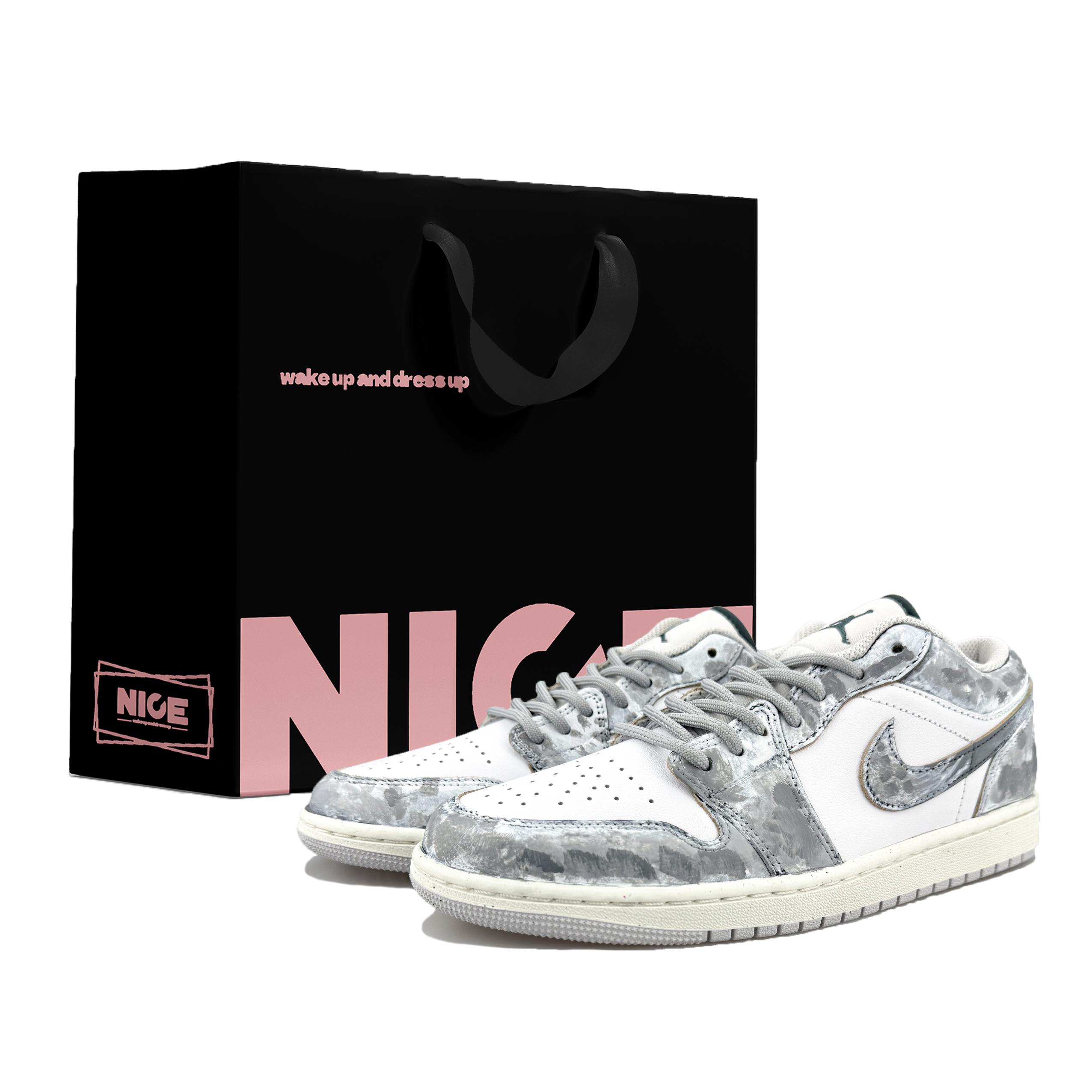 

Jordan Air Jordan 1 Abrasion Resistant Low top Skateboard Shoes Unisex Gray White FQ7687-300(Team1108-S-BOX) 39