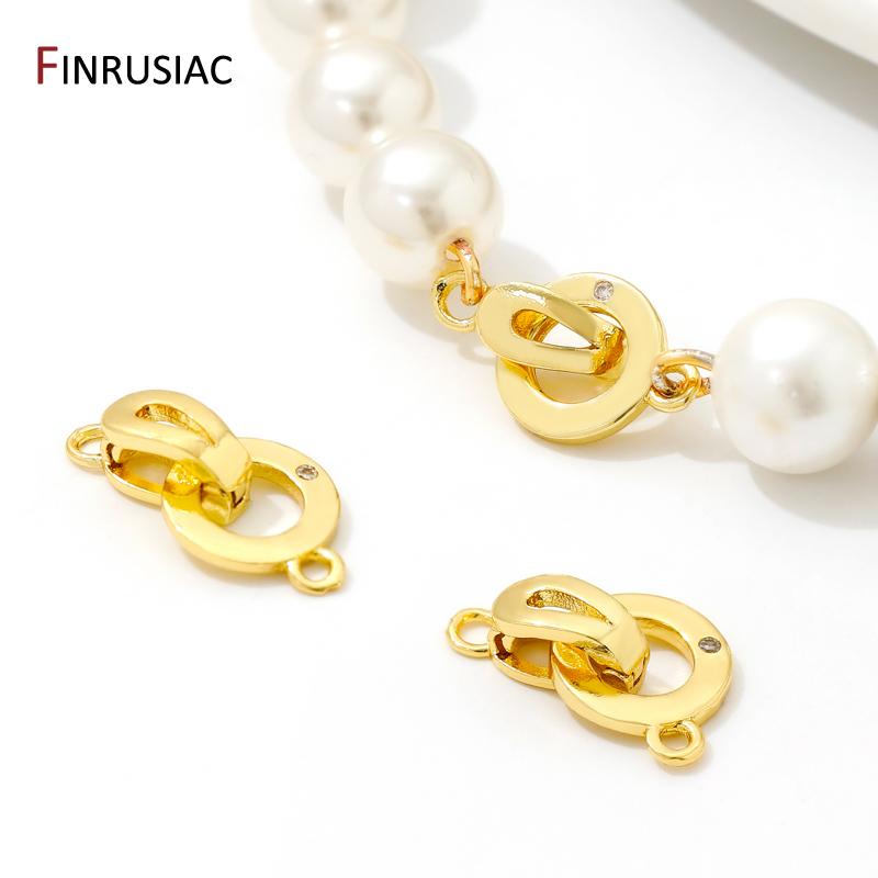 18K Gold Plated Brass Inlaid Zircon Pearl End Clasps,Fastener Connector Clasps,Locks For Jewelry,DIY Bracelet Necklace Supplies