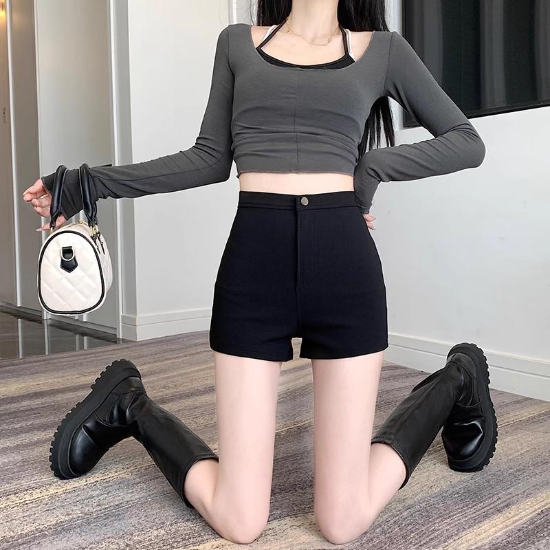 Women's High-Waisted Black Hot Pants - Summer 2024 Versatile Style