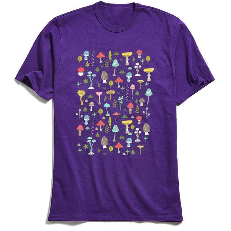 Casual Unisex T Shirt Mushrooms Spring Tshirt 2024 Cartoon Printed Male Clothing 100 Cotton Fabric Black Tops Tees Tshirt
