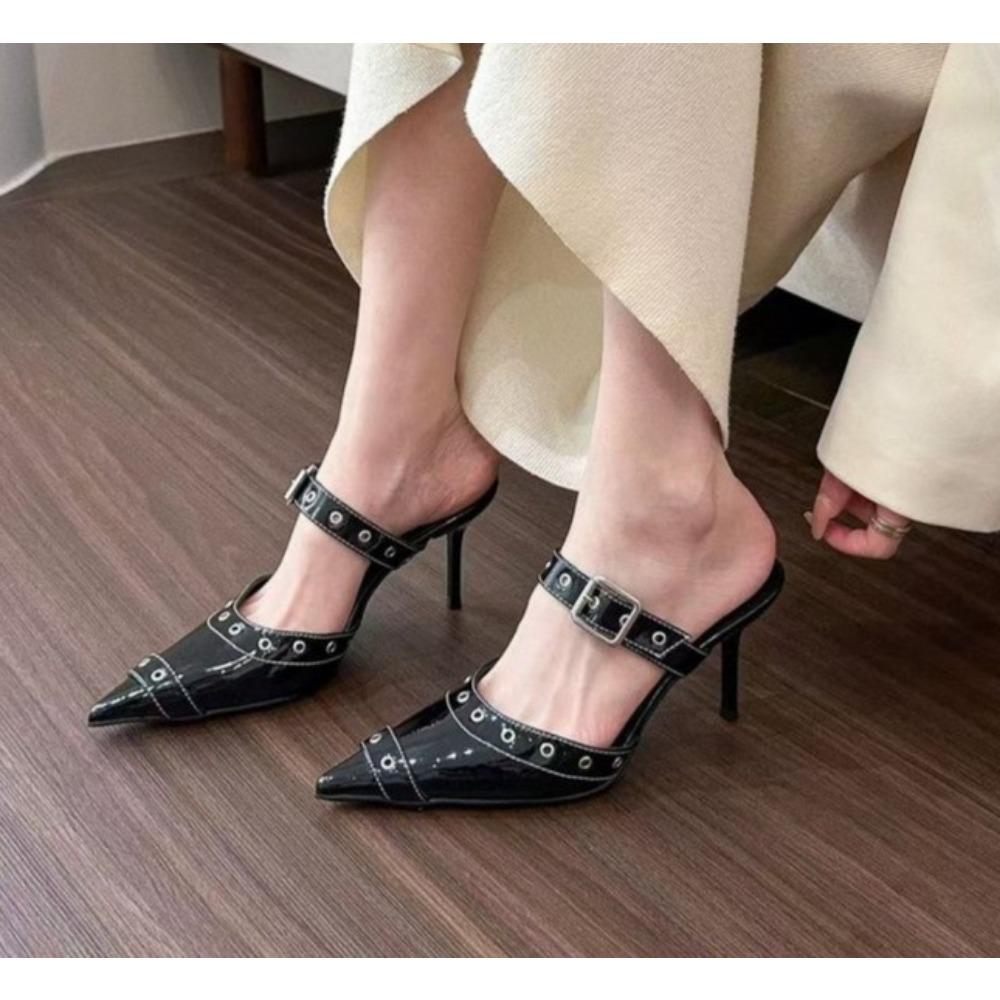 

Мода Панк Готика Металлическая Пряжка Высокие Каблуки Женские Сандалии Лето Острый Носок Серебристые Туфли для Вечеринки Мода Женские Туфли-Лодочки Обувь Tacones 39 чёрный