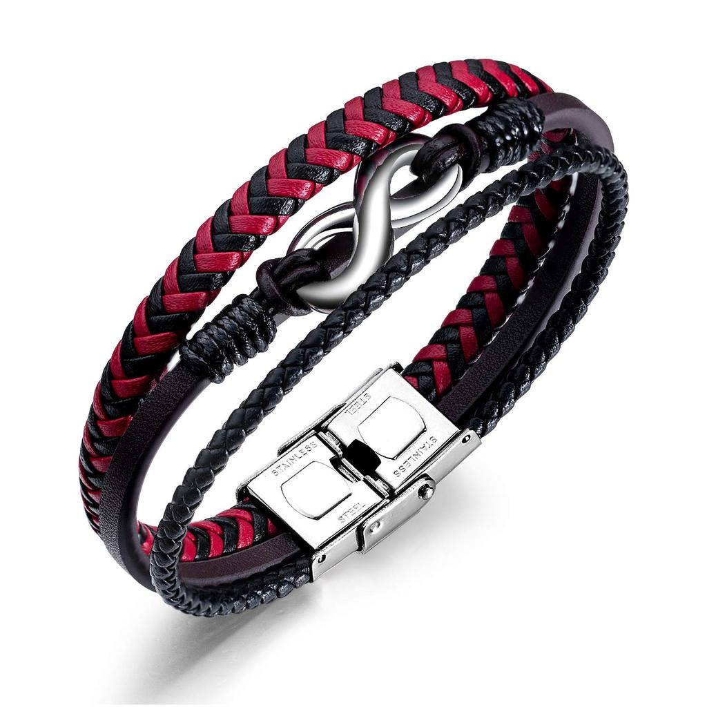 Rockyu Brand Popular Jewelry Bracelet for Men Black Number 8 Infinity Braided Triple Bracelet Stylish Christmas Gift Men's