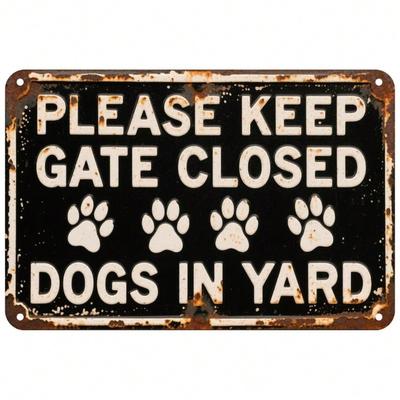 Vintage Metal Dog Warning Sign Rustic Yard Gate Plaque Funny Pet Safety Outdoor