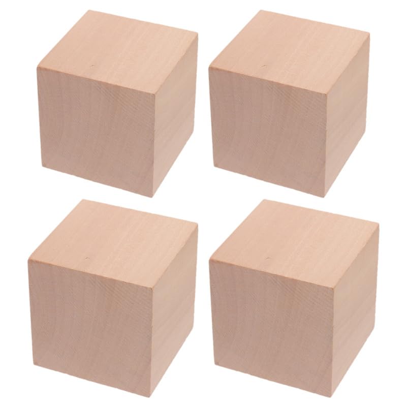 iFundom 4pcs 5cm Square Wooden Craft Cube Blocks for DIY Projects, Unfinished Wood Blocks for Kids, Educational Math Teaching Preschool Toys
