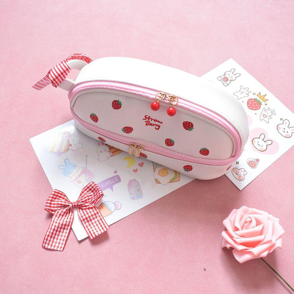 Supplies Cherry Double-Layer Large Capacity Pencil Pouch Pencil Cases Pencil Bag Student Stationery