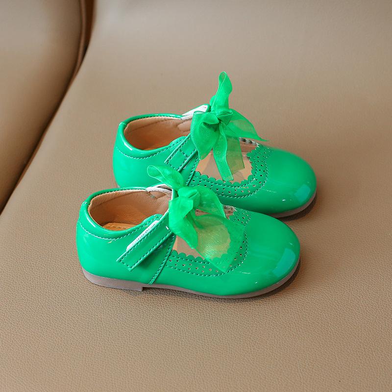

Обувь для девочек Детские кожаные туфли маленького размера Новые туфли принцессы на мягкой подошве для девочек Средние детские туфли с бантом 25 зелёный