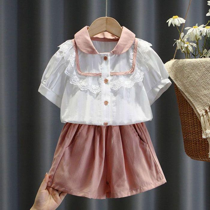 Girls Summer Chic Princess 2-Piece Set Short Sleeve Top and Shorts 120