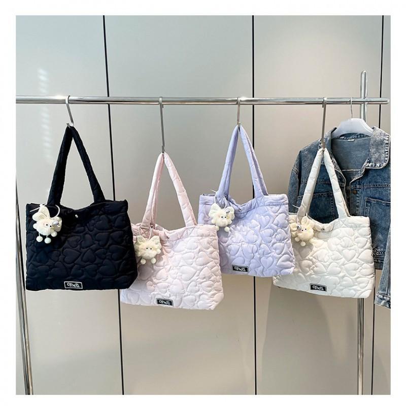 Korean Style Sweet Quilted Love Down Cotton Bag Girls All-matching Tote Light Casual Shoulder