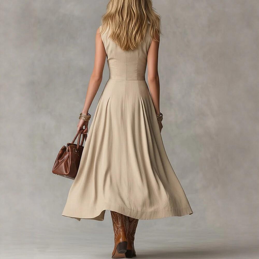 Frühling neue französische Temperament elegante Muse Ventilator schlank schlank schlank Revers ärmelloses langes Kleid Damenbekleidung