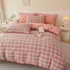 100% Cotton Luxury Bedding Set – Premium Duvet Cover + 2 Pillowcases, Classic Plaid Style, Soft & Breathable Comforter Cover Set