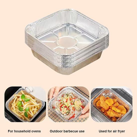 10 Pcs Tin Foil Box Disposable Aluminum Foil Pans with Temperature Lock Insulation Cover for Baking Cakes Pies Casseroles Oven Safe Easy Clean Food