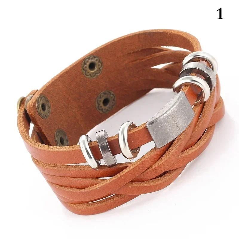 New Style Hand-woven Bracelets Multi-layer Combination Accessory Stainless Steel Men's Leather Fashion Man Jewelry Wholesale New