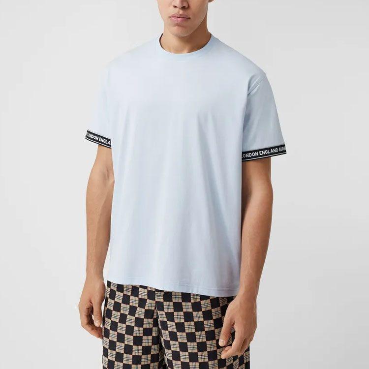 Burberry T Shirts Men's Light Blue Crew Neck Moderate 80294491