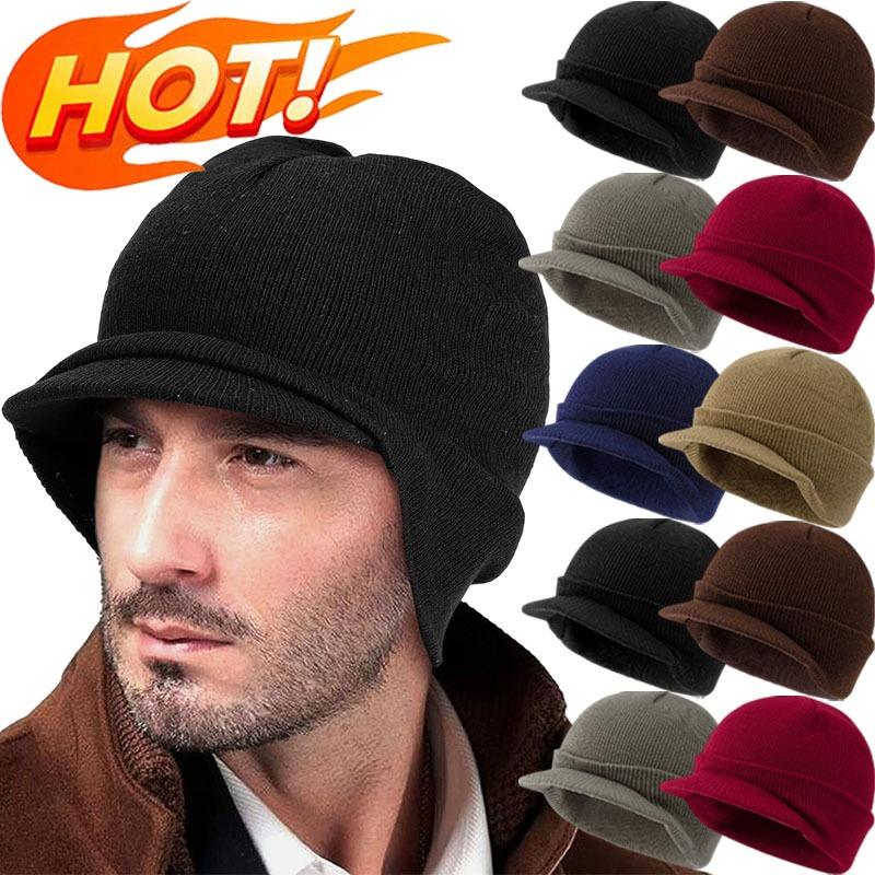 2026 Winter Knitted Hats Unisex Short-brimmed Fashion Hip Hop Style Peaked Caps Knitting Solid Color Thicken Warm Beanies Caps