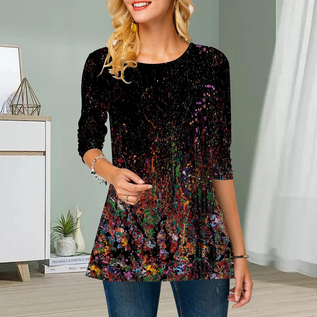 Übergröße Damen Blumendruck Rundhals lässig locker langärmliges Oberteil