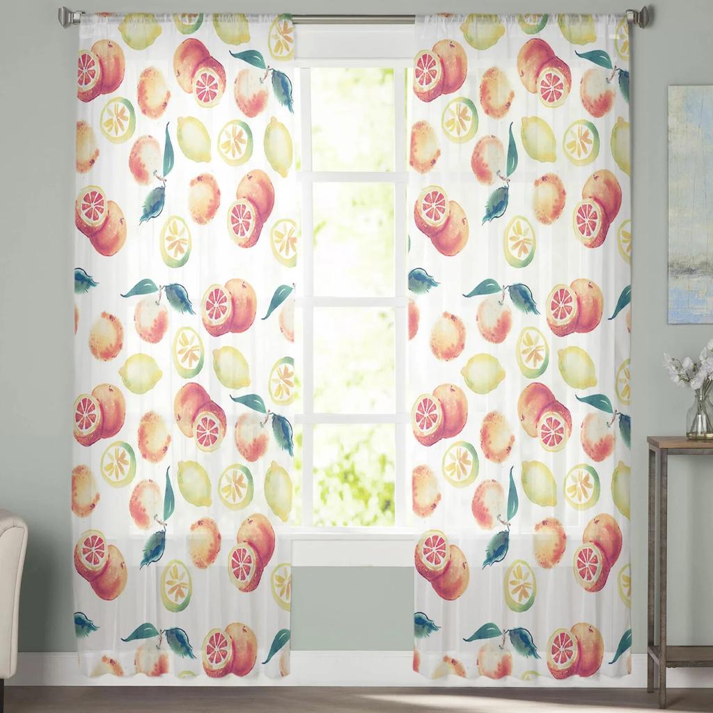Watercolor Lemon Orange Tulle Curtains Living Room Kitchen Chiffon Curtain Bedroom Balcony Sheer Curtain Fashion Home Decor