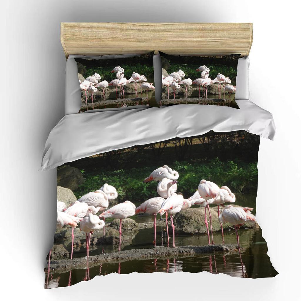 Flamingo cartoon cute bear kawaii Christmas gift king size double bed bedding set microfiber or polyester duvet cover set