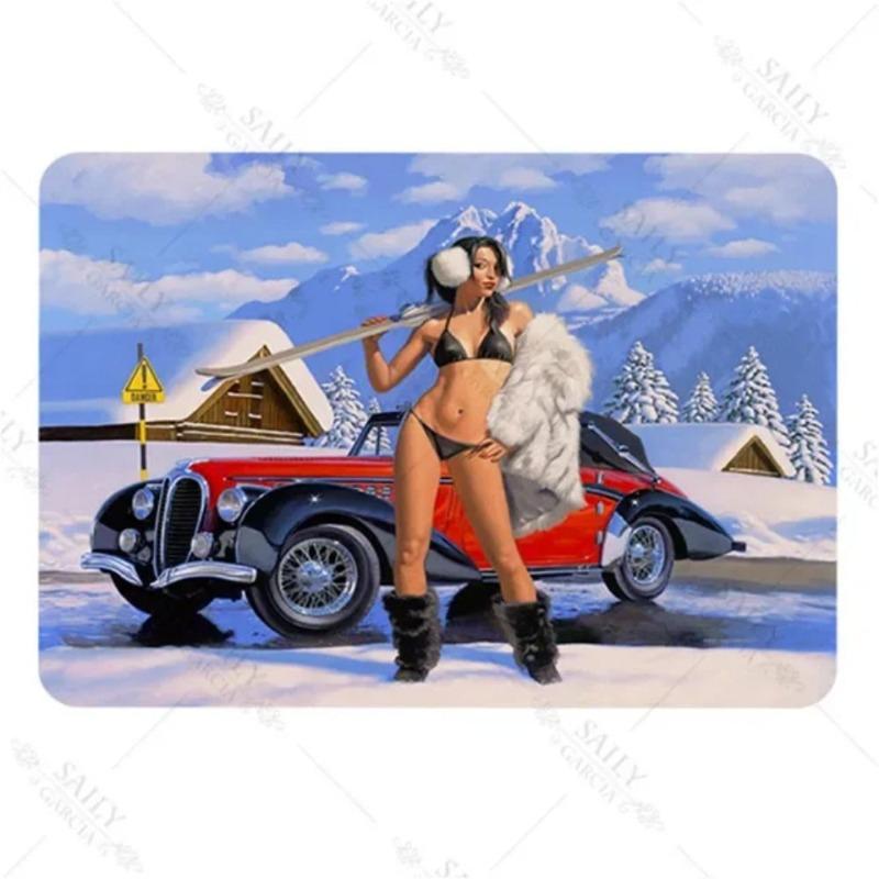 Pin-Up Girl Metal Sign, Retro Wall Art Decor