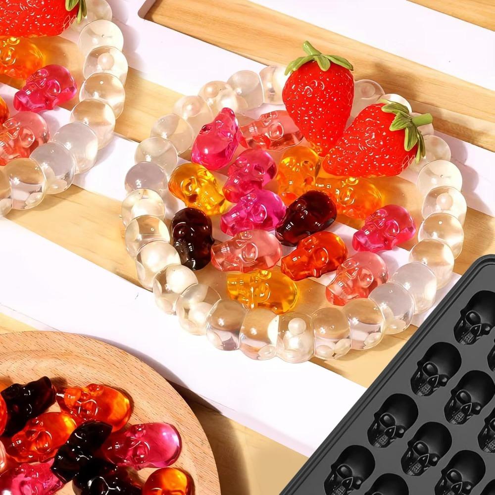 2pcs Mini Skull Molds Silicone 100 Cavity Each Halloween Skull Chocolate Candy Mold Silicone Mini Gummy Molds Skeleton