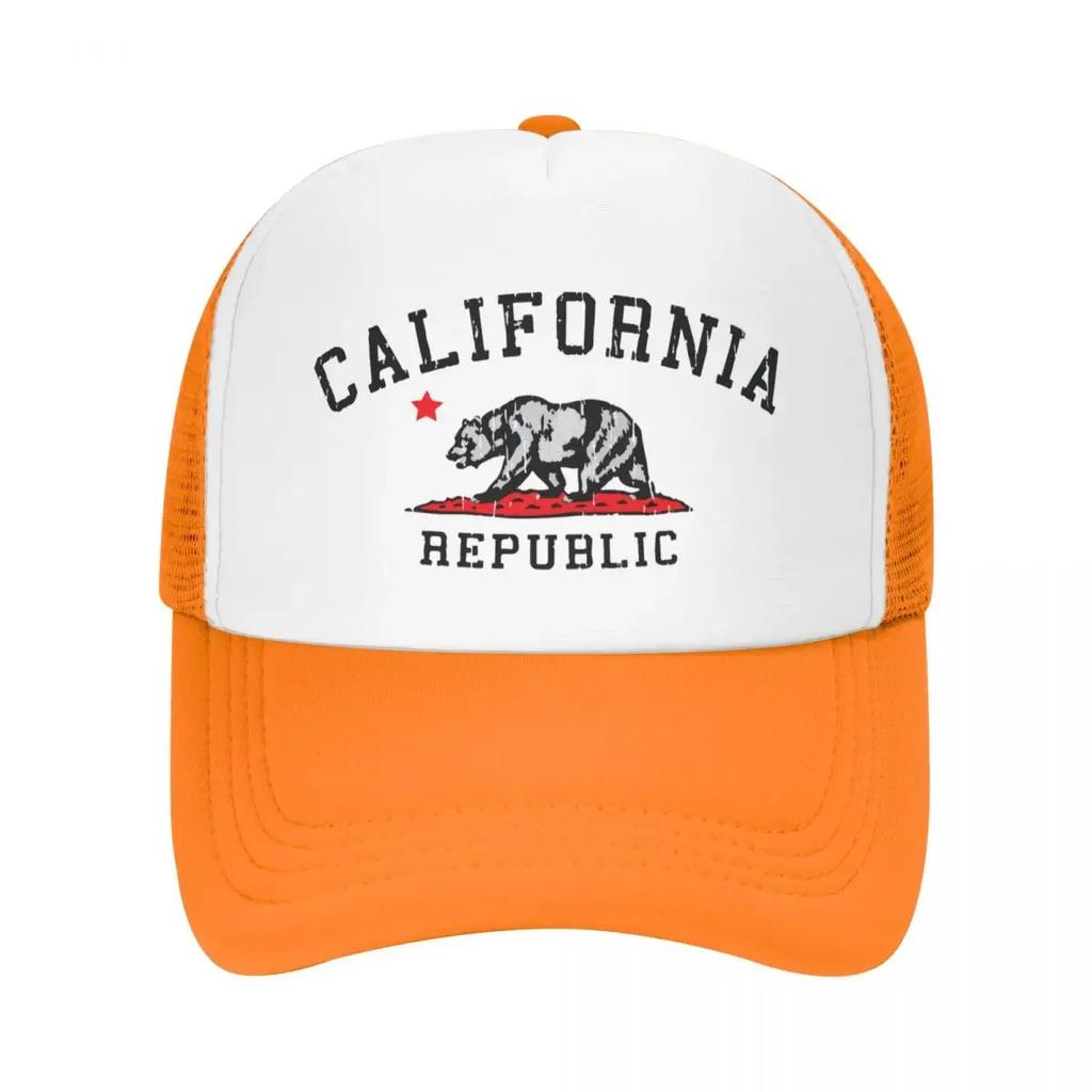 Custom Punk Unisex California Republic Flag Trucker Hat Adult Adjustable Baseball Cap Unisex Women Sun Protection Trucker Cap
